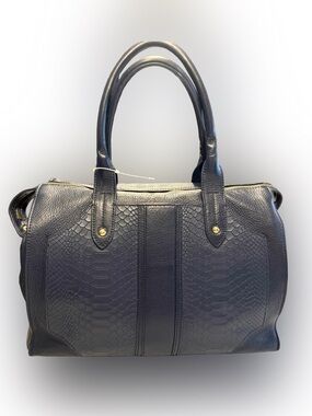 Gigi New York Small Gates Satchel / Tote Bag Navy Python Embossed Panels EUC